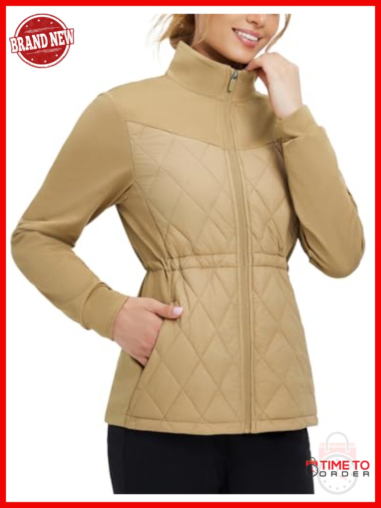 Women's Lightweight Stand Collar Water Resistant Puffer Jacket 4 Pockets
